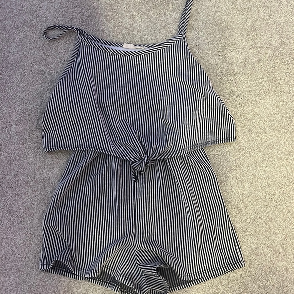 Forever Rose black and white stripped romper